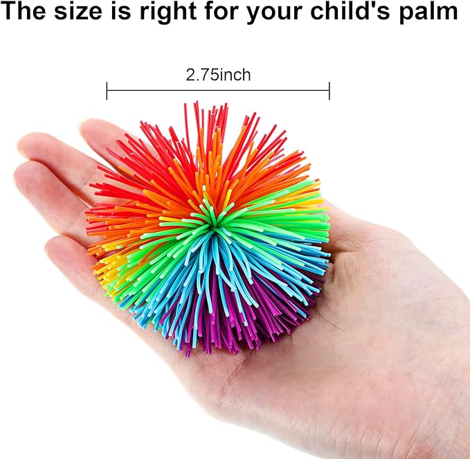 Leinuosen 5 Pieces Stringy Balls - Sensory Fidget Stress Balls, Soft Rainbow Pom Bouncy, Stuffers Party Favors Birthday Gifts Multicolor (2.75 Inch)