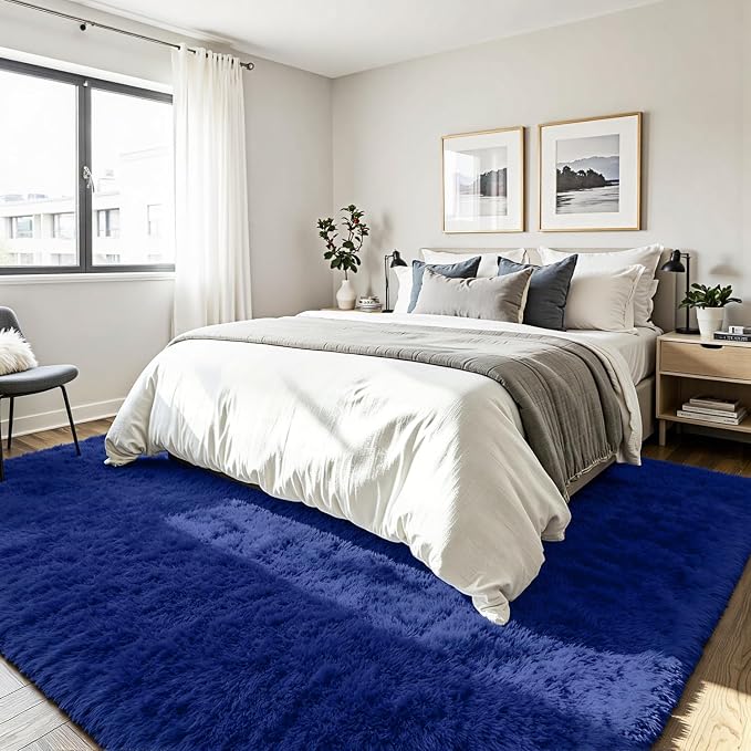 5x8 Area Rug for Living Room, Ultra Soft Fluffy Blue Rugs for Bedroom, Non Slip Large Shag Carpet, Fuzzy Plush Nursery Rug, Thick Washable Indoor Floor Carpets for Kids Office Dorm Home Decor
