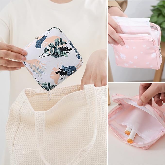 Portable Sanitary Napkin Storage Bag,4 Pieces Reusable Period Pouch for Teen Girls & Women,Pad Bags for Period for School,Office,Mini Pouch Feminine Pads Bag Kit (Fashional)