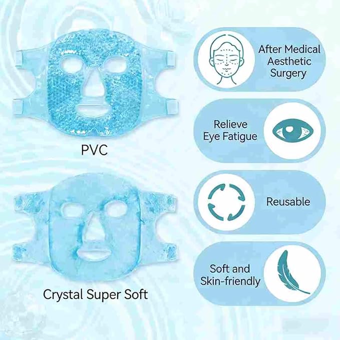 Cold Face Eye Mask Ice Pack Reduce Facial Puff, Dark Circles, Gel Beads Hot Heat Cold Compress Pack, Face SPA for Woman Sleeping, Pressure, Headaches (Blue(1*face Mask+1* Eye Mask))