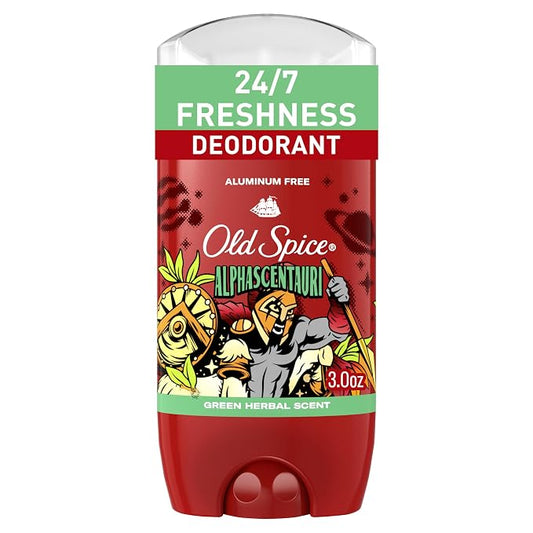 Old Spice Aluminum Free Deodorant for Men, 24/7 Odor Protection, 24/7 Freshness & Lasting Scent, Goes on Clear, Alphascentauri with Green Herbal Scent, 3.0 oz