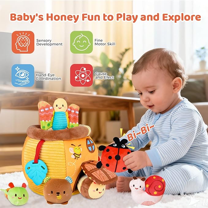 Baby Toys 6-12 Months- Surprise Soft Barn with Stuffed Animals, Rattle, Crinkle Paper, Squeaker, Mirror, Busy Montessori Soft Toys for Toddlers 0-3 Years Old, 1 Year Old Boy Girl Gifts
