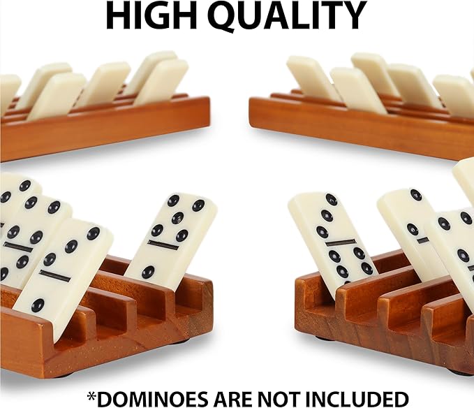 GSE Games & Sports Expert Domino Set of 4 Wooden Domino Trays Holders Organizer - Premium Tiles Holder Racks for Mexican Train, Chicken Foot and Other Games
