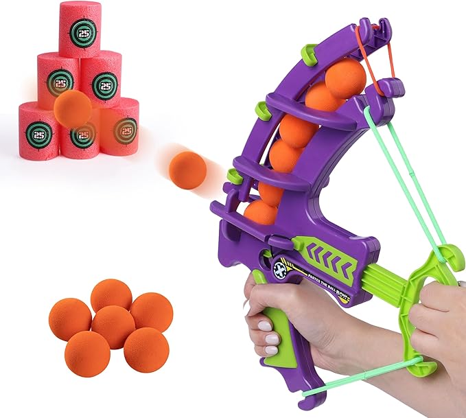 Bargifts Shooting Game Toy with 6 Foam Balls and 6 Targets, Foam Bow and Arrow Set Toy, Indoor and Outdoor Toy Guns Play Games