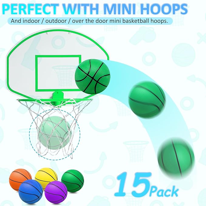 Oleitodh 15Pcs 6" Mini Basketball Balls Bulk Small Basketball Set, PVC Small Basketballs for Over The Door Hoop Games Party Favors Indoor Outdoor Play Adults Kids Pool Beach Colorful