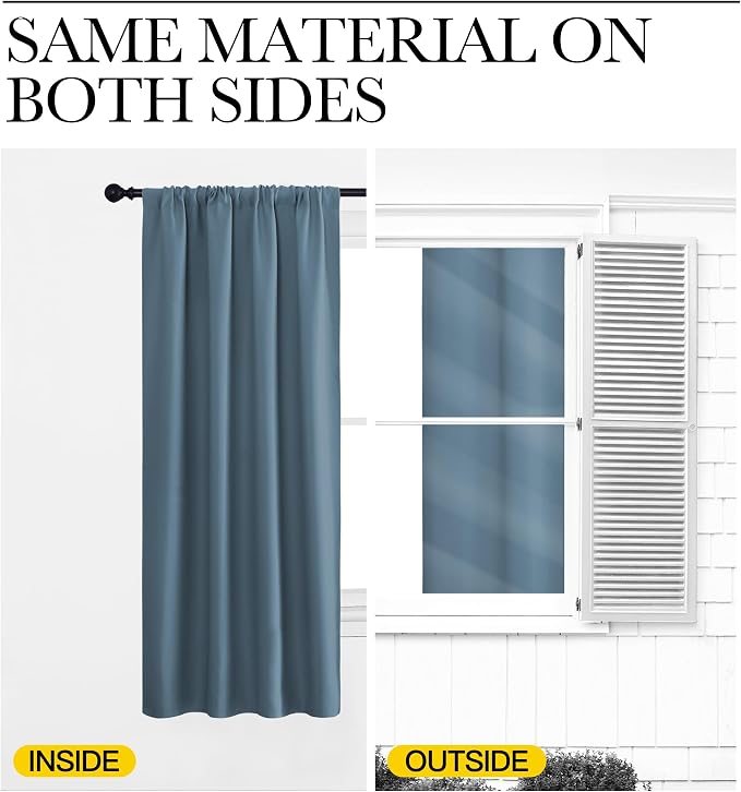 NICETOWN Kitchen Curtains, Short Blackout Drapes, Smoky Blue, 34" Wide by 54" Long, 2 PCs, Thermal Insulated Blackout Curtain Panels for Kids Room, Play Room