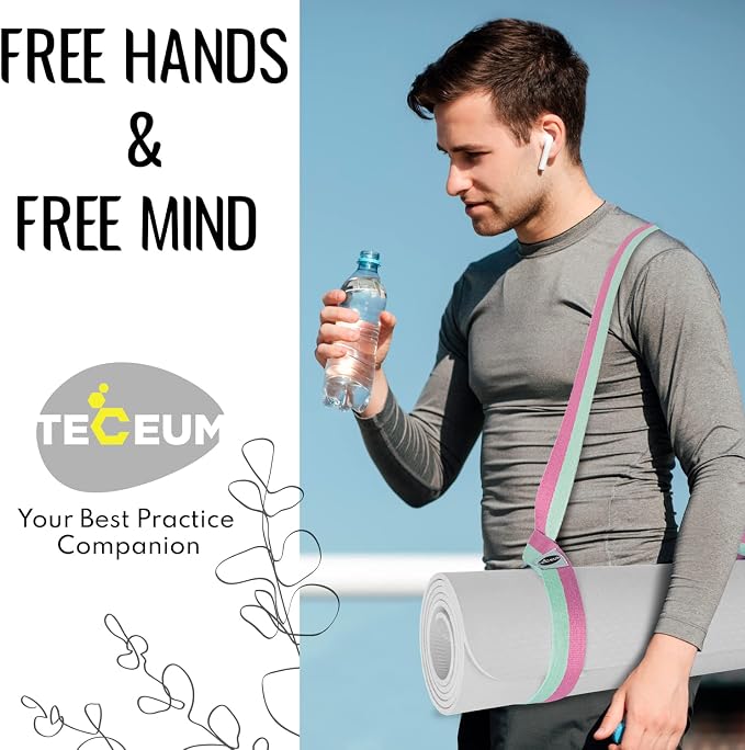 TECEUM Yoga Mat Strap – Extra Soft & Thick Cotton Carrier for All Mats | Adjustable Skin-friendly & Non-Slip Mat Holder Sling in 30+ Colors [Mat Not Included]