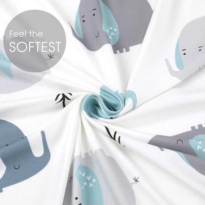 GRSSDER Stretchy Ultra Soft Jersey Knit Fitted Pack n Play Sheets Set 2 Pack, Portable/Mini Cribs Playards Sheets with Deep Pocket, Cute Elephant for Girls and Boys