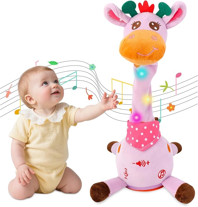 MIAODAM Dancing Giraffe Singing 10 Children's Song, Stuffed Baby Toy Repeats What You Say, Colorful Glowing Plush Interactive Toys (Purple Giraffe)