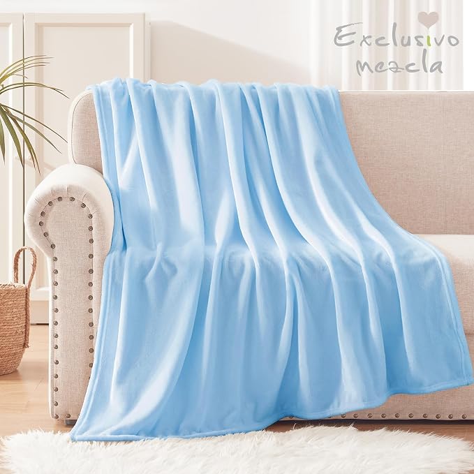 Exclusivo Mezcla Soft Large Fleece Throw Blanket for Couch, Ice Blue | 50x70 Inches, Double-Sided Brushed Flannel, Lightweight Plush Cozy Blanket for Home Decor, All Season, Machine Washable
