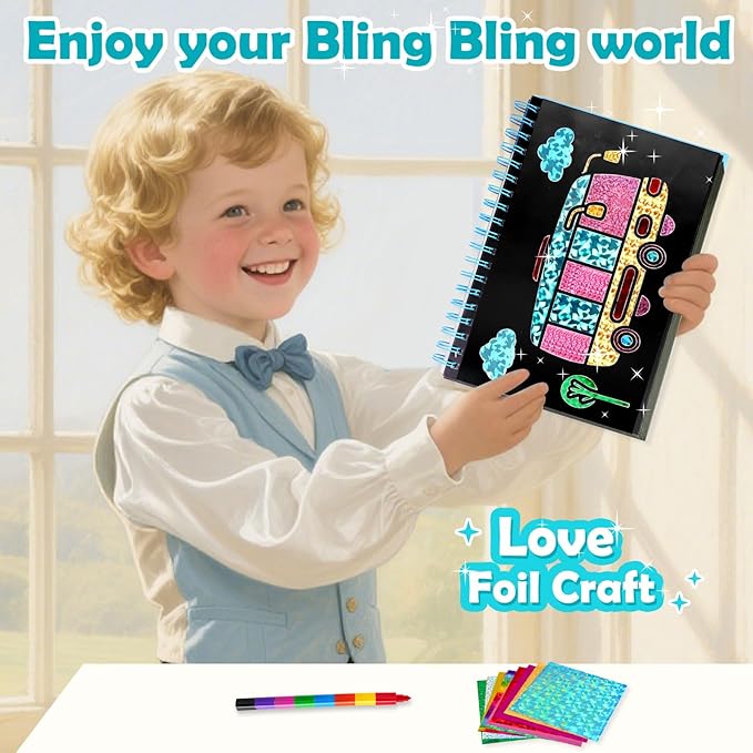 FUNNYB&G Foil Art Crafts for Kids Ages 4-8: Valentines Crafts for Kids 2026,Birthday Gift for Girls,Art and Crafts Supplies,Party Favors,Creative Toys for Girls Boys 4 5 6 7 8 9 Years Old (Vehicle)