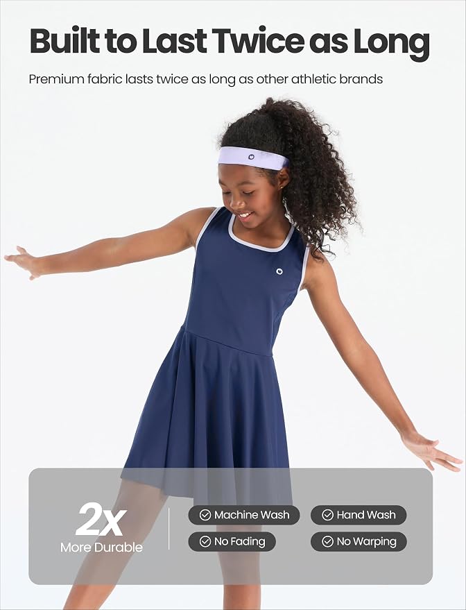 PATPAT Girls Athletic Dress Tennis Summer Outfit with Headband & Shorts | Quick-Dry RapidAir-C Fabric, Lightweight Breathable Golf Dress, Sweat-Wicking 2 Piece sets, Two Hidden Pockets