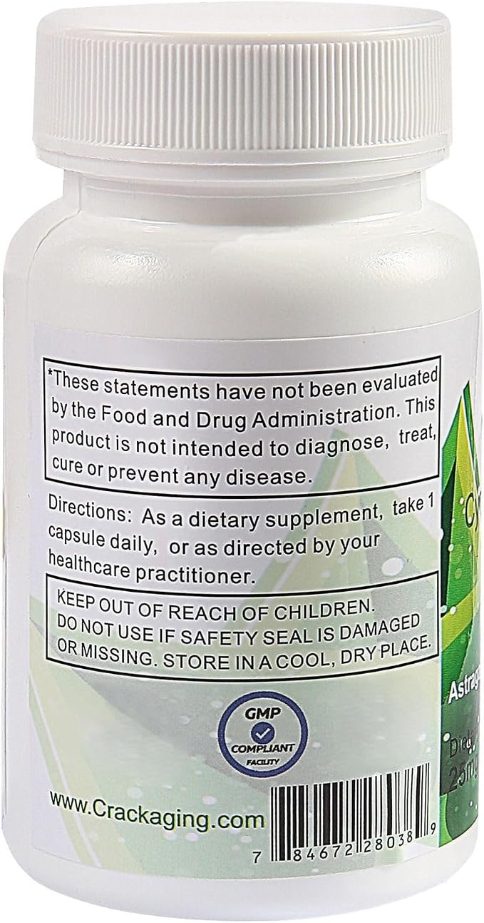Crackaging Cycloastragenol 98% 25mg 30caps Telomerase Strength Longevity Supplement