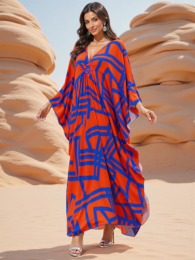 Mumu Dresses for Women Plus Size, Bohemian Kaftan Beach Cover Up Long Maxi Nightgown Soft Loungewear