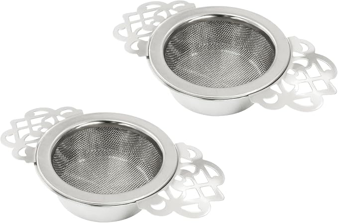 Waziaqoc 2 Pack Tea Fine Mesh Tea Strainers with Bowl, Stainless Steel Loose Leaf Tea Filter for 2.5-4 Inch Cup Mouth, Silver