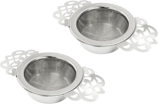 Waziaqoc 2 Pack Tea Fine Mesh Tea Strainers with Bowl, Stainless Steel Loose Leaf Tea Filter for 2.5-4 Inch Cup Mouth, Silver