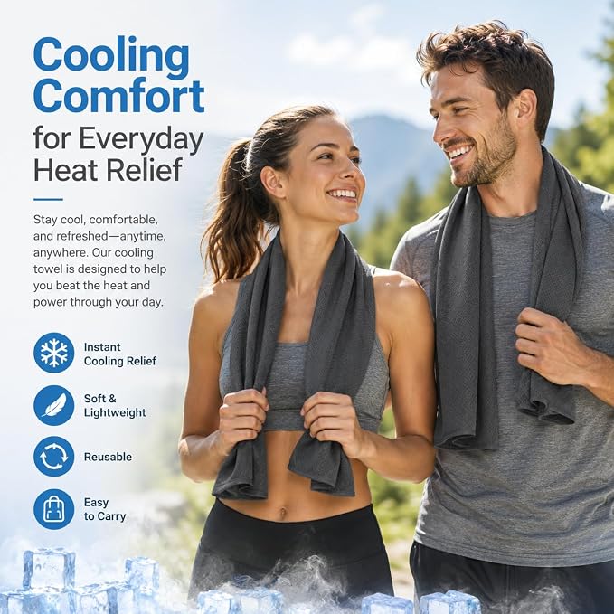 Cooling Towel 43.3" x 15.7" - Ice Sweat Towel for Neck & Face - Quick Cool Down Wrap for Summer Heat, Gym, Running, Golf, Yoga & Sports
