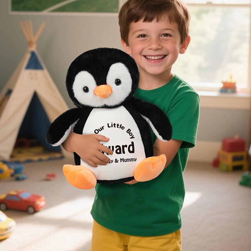 Custom Penguin Stuffed Animal with Name Date, 13.8" Personalized Cute Penguin Plush for Boy Girl Kids Birthday Christmas Bedtime Gifts