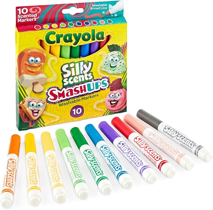 Crayola Silly Scents Slim Scented Washable Markers, Broad Point, Assorted Colors, Pack of 10 Markers, Mint,Red