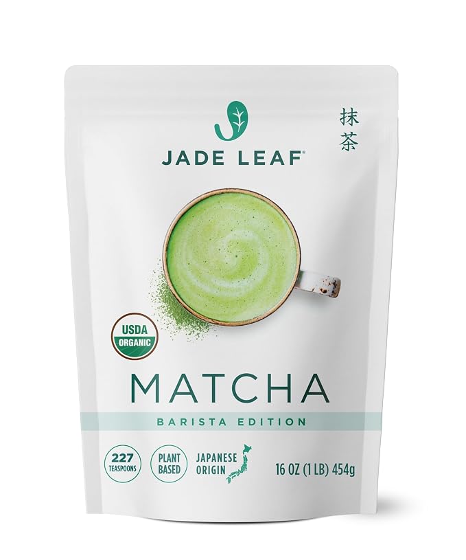 Jade Leaf Matcha Organic Ceremonial Grade Barista Blend Matcha Powder - 100% Pure Japanese Premium First Harvest Green Tea for Lattes from Uji and Kagoshima, 454g / 16 Ounce Bulk Pouch (Pack of 1)