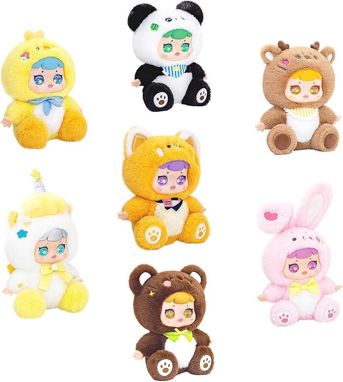 Plush Doll Blind Box Figures, Animal Cub Party Series Blind Box, Vinyl Plush Toy, Random Design Action Figures Collectible Toys Home Decorations, Holiday Birthday Gifts for Girls & Adults, Single Box