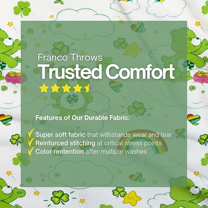 Care Bears Good Luck Bear St. Patrick's Day Cozy Throw 46 in x 60 in – Soft Cozy Plush for Couch, Bed & Travel, Nostalgic Collectible Gift (100% Officially Licensed Product) by Franco Collectibles®