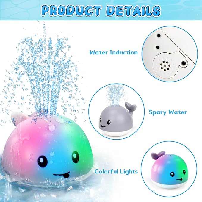 ZHENDUO Rechargeable Light Up Bath Toys, Spray Water Bathtub Toys for Toddlers & Kids, Pool & Bathroom Toy - Baby Toys
