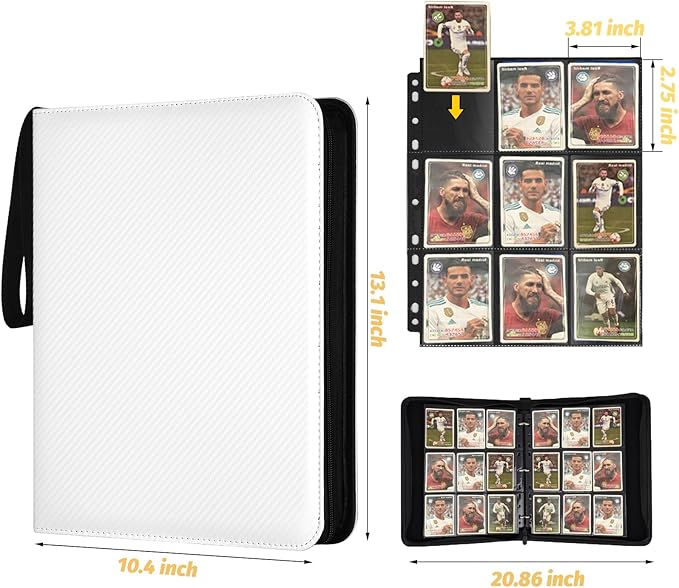 GERMUN 9 Pocket Card Binder, Premium Zip Trading Card Binder, 720 Double Sided Pocket PU Card Collection Binder, Collector Card Album, Card Folder for MTG, TCG, Sports Cards, Game Cards (White)