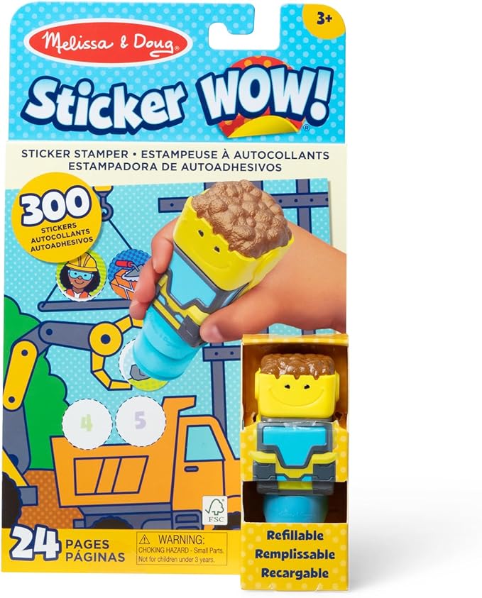 Melissa & Doug Sticker Wow!™ 24-Page Activity Pad and Sticker Stamper, 300 Stickers, Arts and Crafts Fidget Toy Collectible Character – Bulldozer - for Kids Ages 3+ - FSC Certified