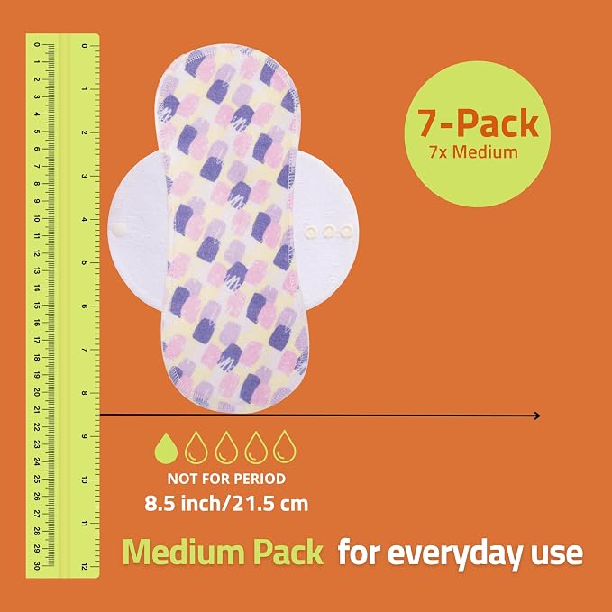 Non-Slip Reusable Organic Panty Liners for Women & Teens (Medium 7-Pack) – Breathable, High-Temp Washable Cloth Panty Liners for Vaginal Discharge – Soft Cotton Keep You Fresh & Dry for Daily Use