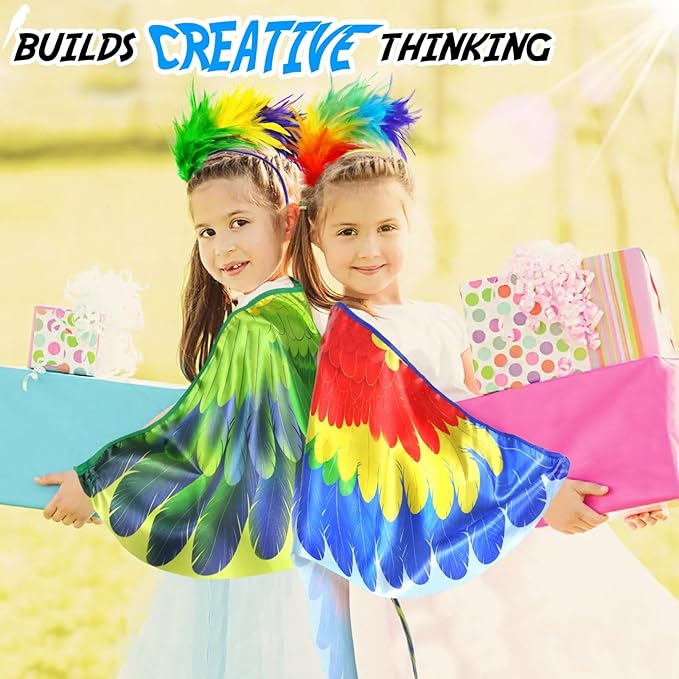 Bird-Costume-Parrot-Wings for Kids with Bird Headbands, Boys Girls Eagle Dress-up Cape Halloween Party Favors Gifts