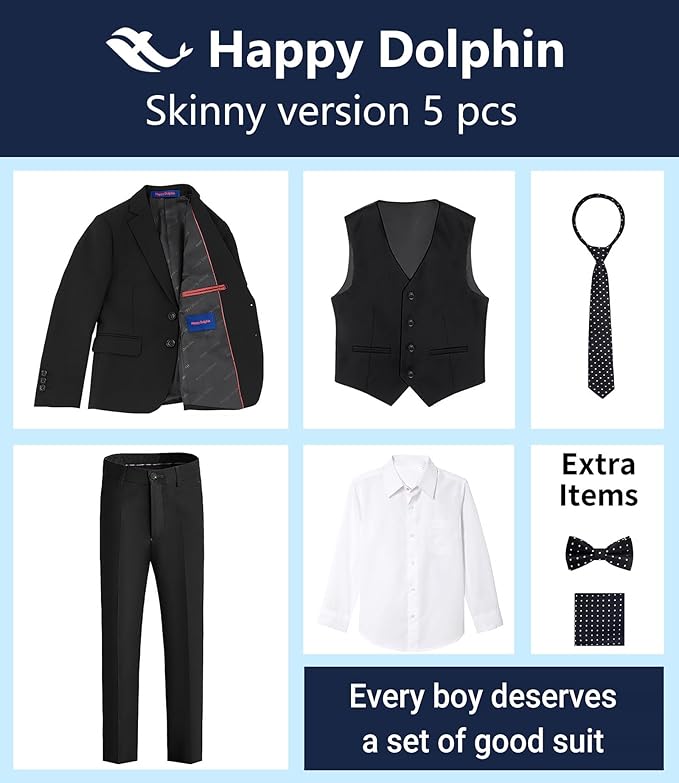 Happy Dolphin Boys Suit Set Modern Fit Kids Suits Adjustable Waist Boys Wedding Outfit for Boy Communion Suits for Boys