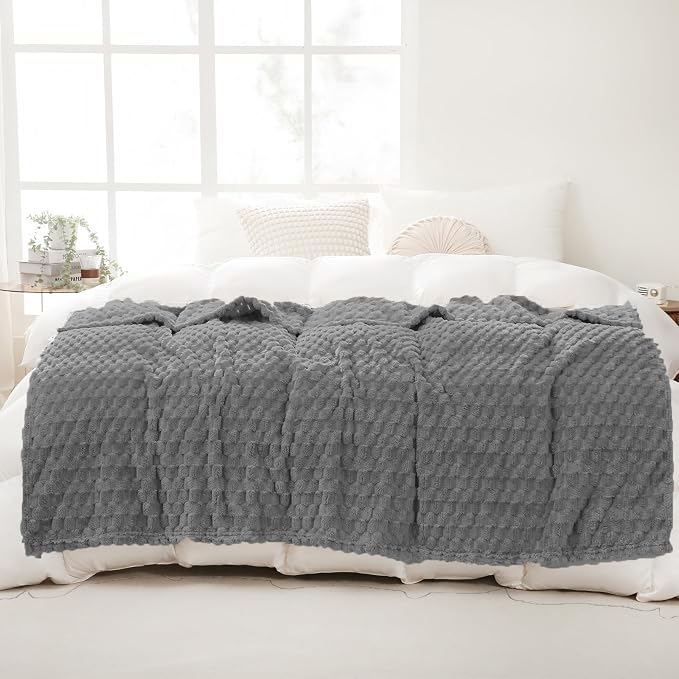 Puncuntex Grey Throw Blanket 50"×60" inches Fuzzy 3D Jacquard Decorative | Flannel Fleece Super Soft Plush Cozy Blanket for Couch Sofa Chair Lightweight