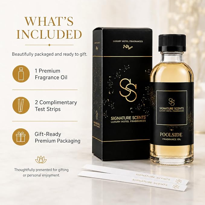 Signature Scents - Luxury Hotel Fragrances - Hotel Fragrance Oil - Diffuser Oil Blends for Aromatherapy (Poolside) 4.05 Fl Oz (120ml)