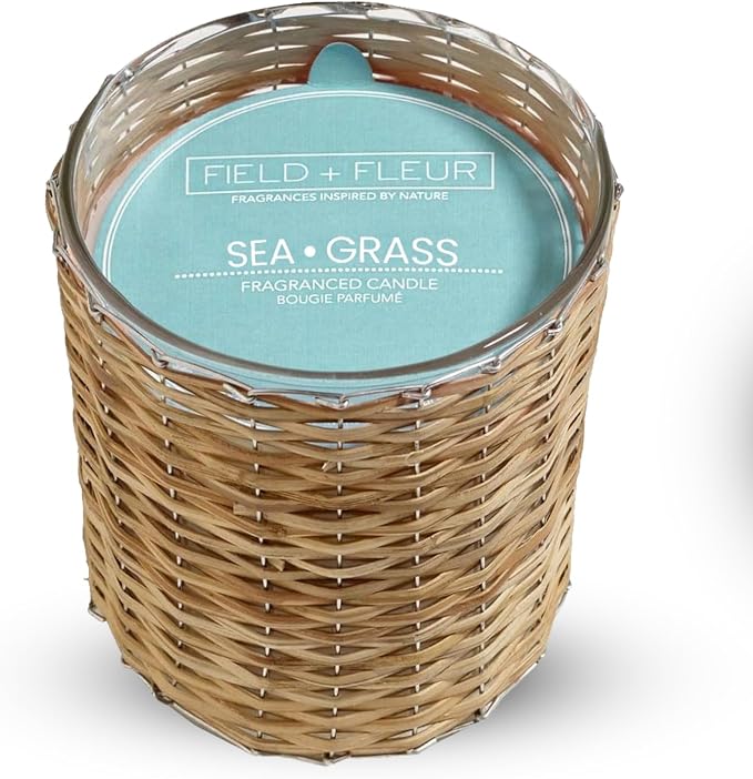 Sea Grass Scented Candle – Luxury 12oz Soy Wax, 2-Wick Handwoven Glass Jar, scents of Blackcurrant, Jasmine and Sandalwood - Santal Candle, 75+ Hour Clean Burn, USA Made