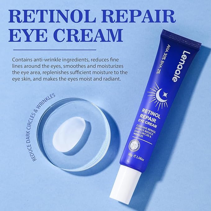 Retinol Eye Cream, Hydrating Under Eye Care Daily Wrinkle Cream, Infused with AHA30% to Smooth and Hydrate Skin, Eye Crea for Dark Circles Treatments, Reduce Under Eye Bags, Smooth Wrinkles (1.06 Oz)