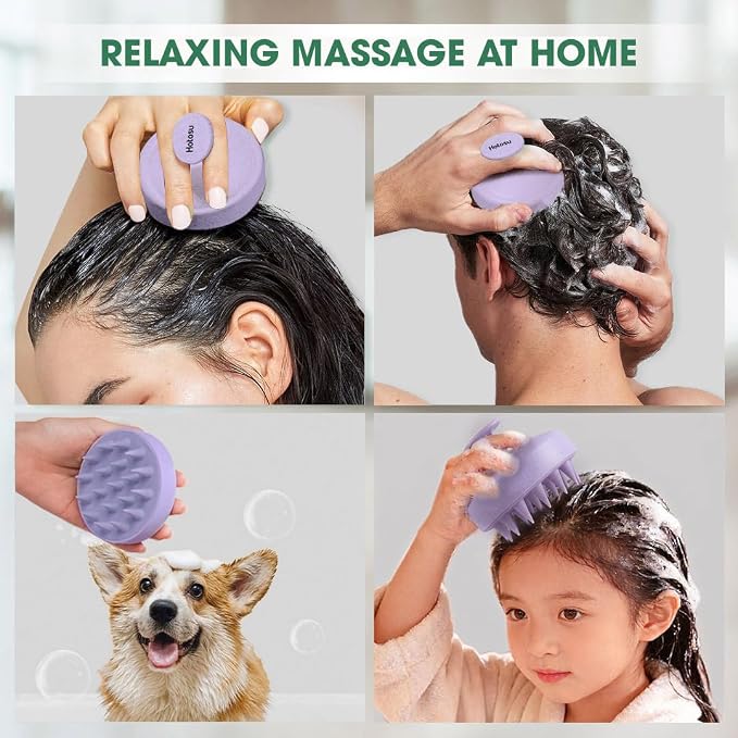 Scalp Massager Brush for Hair Growth – Silicone Scalp Scrubber & Scalp Exfoliator – Manual Scalp Massager Brush for Wet or Dry Use – Hair Massager Scalp Shampoo Brush Tool (Purple)