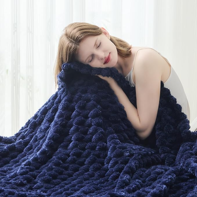 NEWCOSPLAY Fleece Clouds Cozy Twin Blanket for Couch, Dark Navy, 60"x80" | Premium Silky Flannel Blanket, Soft Lightweight Fluffy Throw Blanket for Bed Sofa Decor, Gift for All Season Use