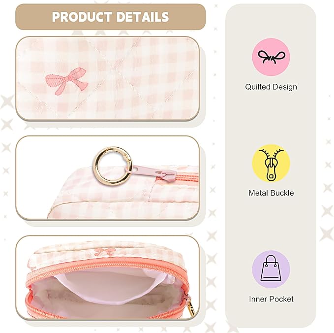 Period Bag for Teen Girls, Quilted Sanitary Napkin Storage Bag, Cute Bow Tie Menstrual Pad Pouch Tampon Holder (Plaid Blue)
