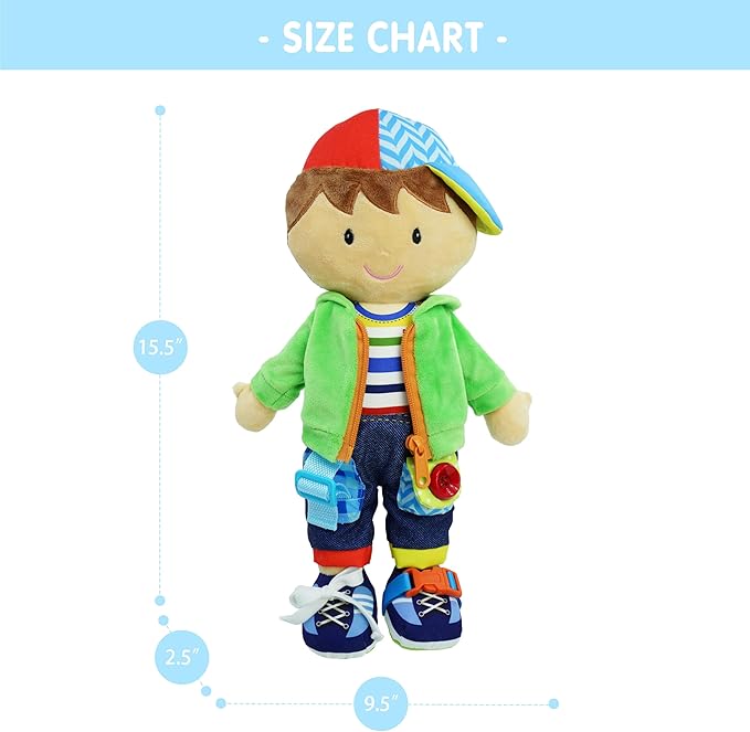 June Garden 15.5" Dressy Friends Terry - Educational Stuffed Plush Doll for Kids and Toddlers 2 Years and Up - Montessori Buckle Soft Toy
