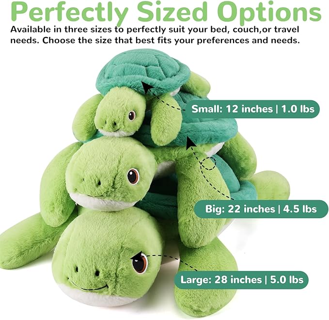 Turtle Weighted Stuffed Animals - 12 Inch 1.0 Pounds Weighted Plushies Sea Turtle Stuffed Animal - Small Tortoise Plush Pillow - Cute Plush Toy Gifts for Kids & Adults (12" 1.0 lbs)