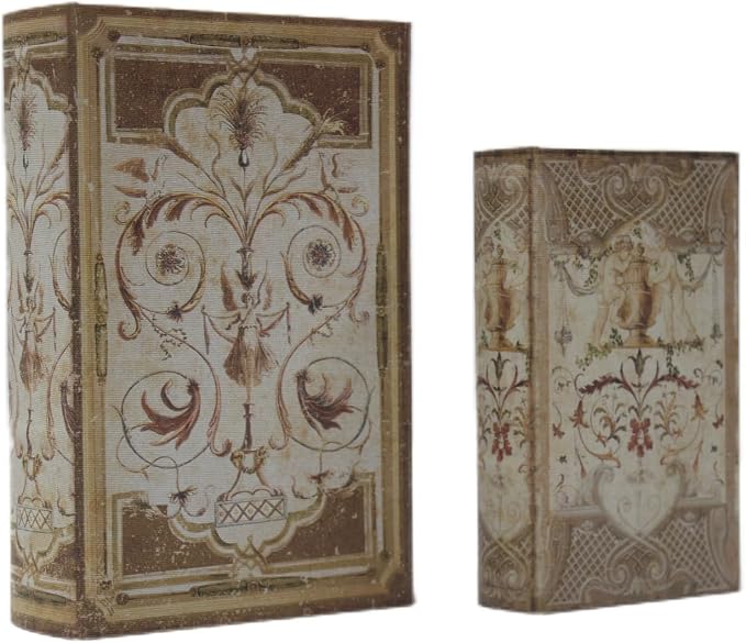 Decorative Book Boxes Set of 2 Magnetic Lock Faux Wooden Storage Book Box | Coffee Table Books Decor Retro Style Fabric Cover,Hidden Storage Secret Keepsake,Jewelry Trinket,Cash
