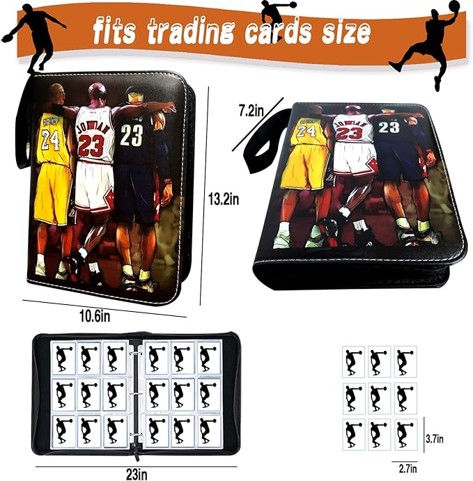Basketball Card Binder, Trading Card Binder 9 Pocket with 50 Removable Sleeves Fits 900 Sport Cards, 3 Ring Card Holder Binder with Zipper, Collector Storage Album