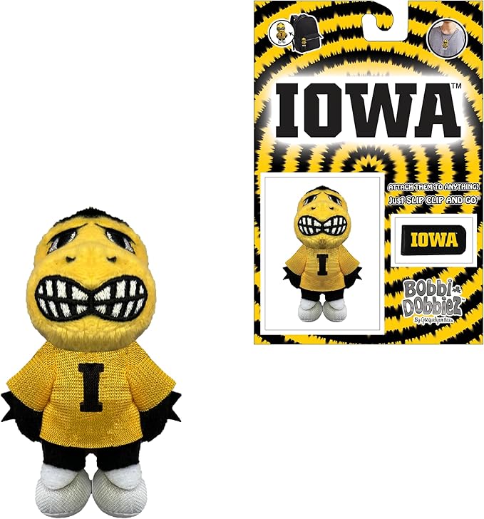 Bobbi-Dobbiez Attachable Plushie University of Iowa Herky Mascot – Attaches to Backpacks, Bags, Shoes, Water Bottles, and More