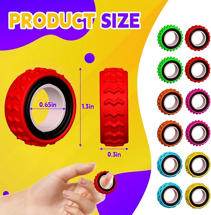 Sensory Toys Fidget Rings for Kids,Finger Spinner Rings,Texture Stress Toys for Kids Autism Calming,Quiet Desk Fidgets for Classroom Anxiety Office for Teens,Pain Stim Stress Relief Sensory Rings(12)