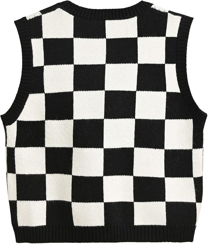 Women's Sweater Vest,Y2K Sleeveless Pattern Preppy Style Knitted Crop Tank Top for Girl