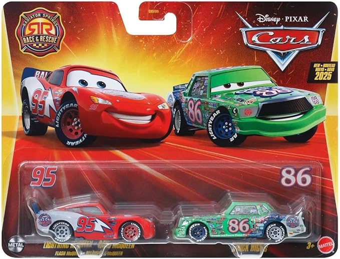 Cars Disney Pixar Pack of 2 Metal Cars 1:55 - Radiator Springs Rally Race 200 Lightning Mcqueen & Chick Hicks