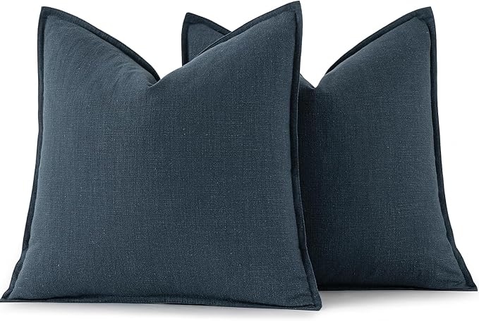MIULEE Decorative Linen Euro Sham Pillow Covers 26x26 Deep Blue | Boho Farmhouse Neutral Couch Throw Pillows for Bed, Pack of 2 Accent Coastal Modern Pillowcases, Sofa Livingroom Home Decor