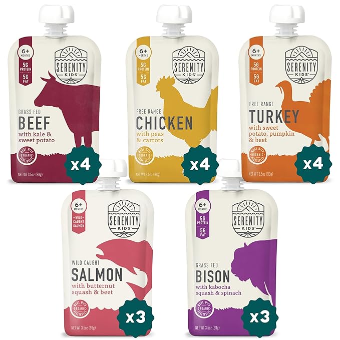 Serenity Kids 6+ Months Meat Baby Food Puree Pouches - 18 Count, 3.5 Oz - No Added Sugar Meat Snacks Toddler Food - Portable Baby Travel Essential