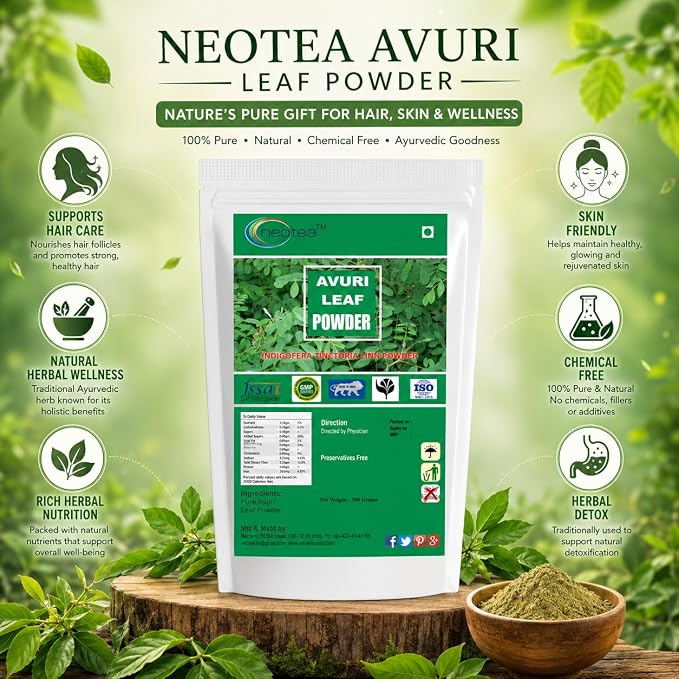 neotea Avuri Ilai Powder (Indigofera Tinctoria) 300g | Indigo Leaf Powder | 100% Pure Herbal Powder | Natural Hair Care Ingredient